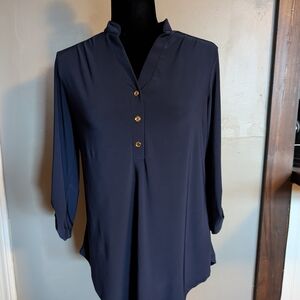Perceptions Navy Blouse with Gold Accents